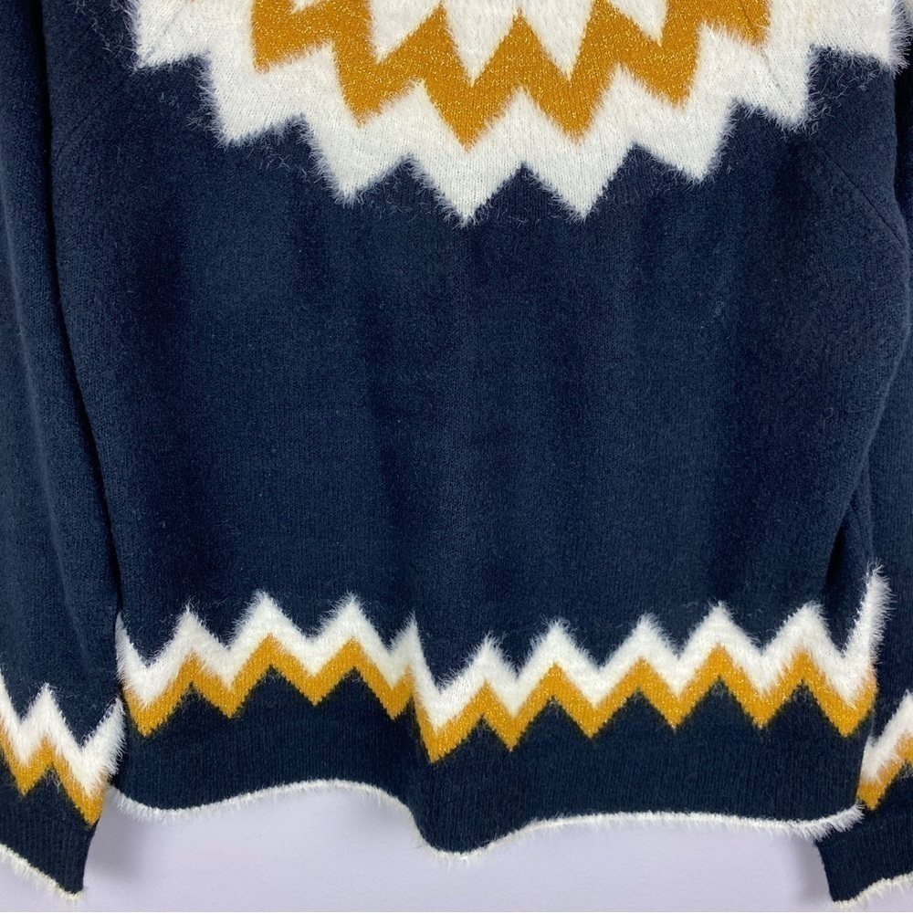 Silverflint Fairisle Soft Cozy Crew Neck Knit Sweater Medium Navy Mustard Yellow - Picture 11 of 12